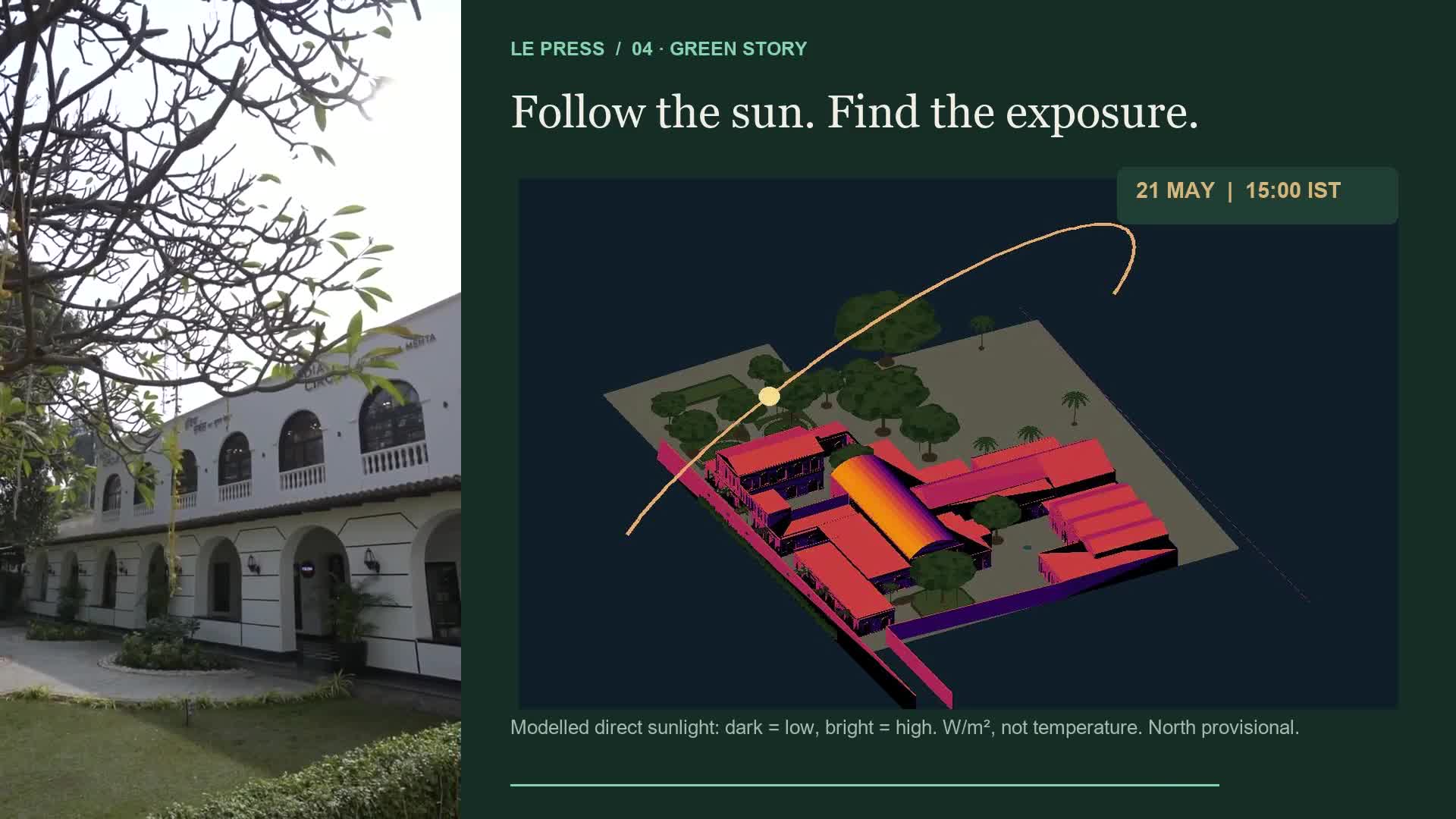 Le Press Green Story documentary: cultural heritage and calculated solar study
